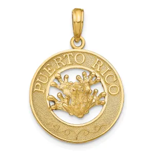 14K Gold Puerto Rico with Frog Pendant  Polished, Solid, Themed Design