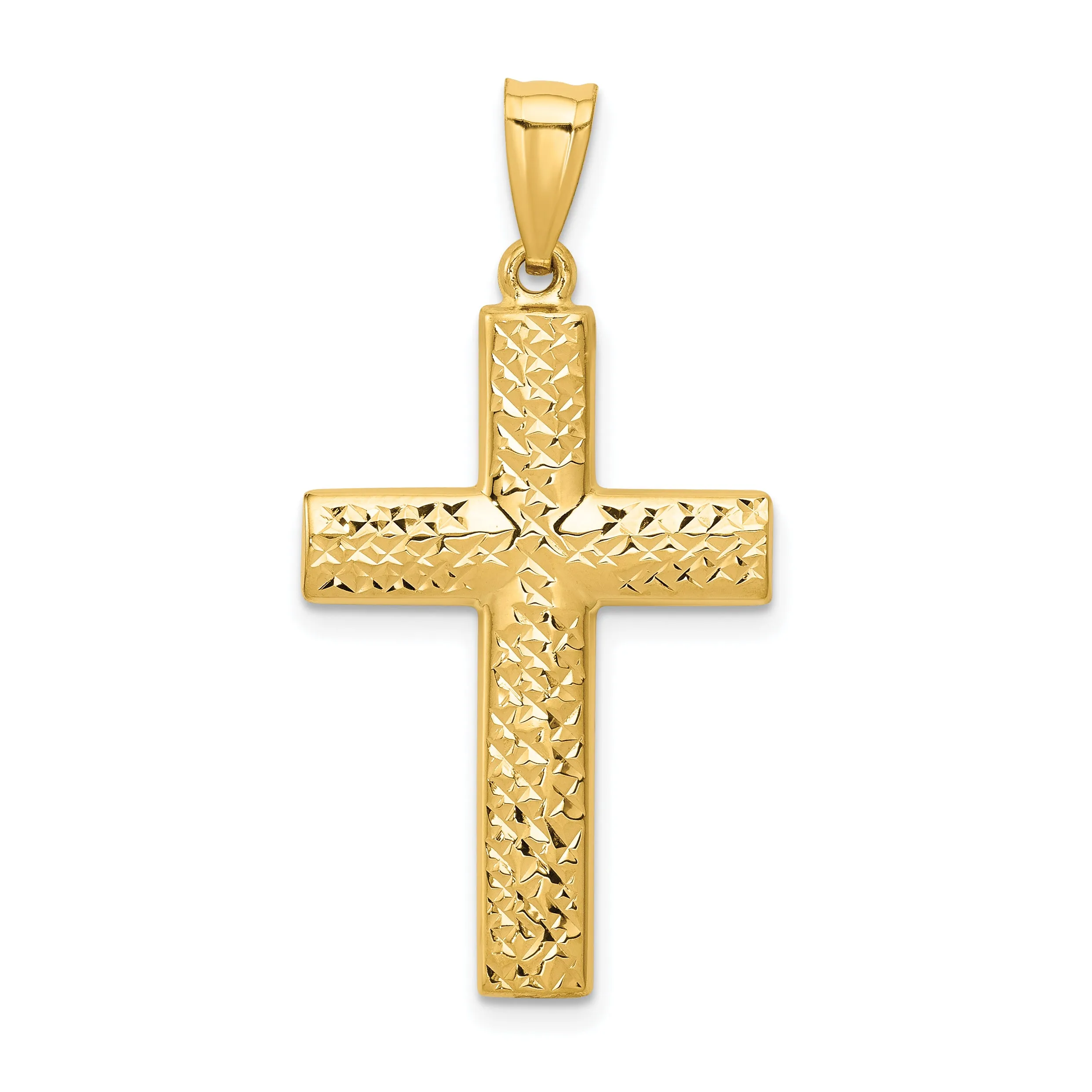 14K Gold Reversible Cross Pendant with Textured Polished Finish