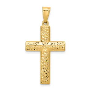 14K Gold Reversible Cross Pendant with Textured Polished Finish
