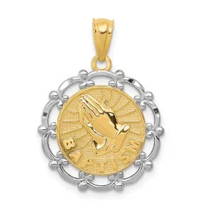 14K Gold Rhodium-Plated Baptism Pendant Solid Cast with Elegant Two-Tone Design