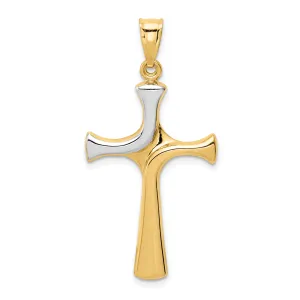 14K Gold Rhodium-Plated Fancy Cross Pendant with Polished Finish