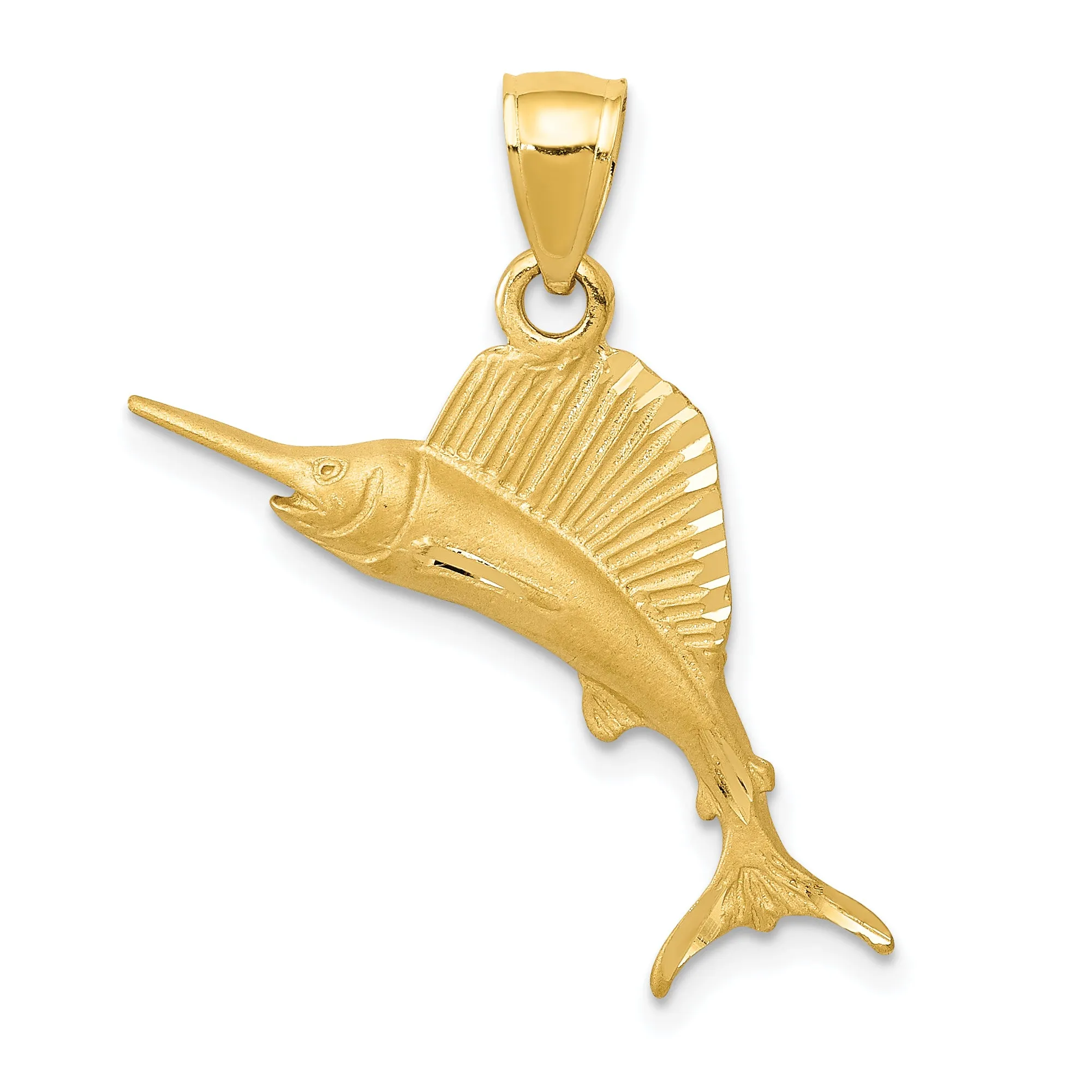 14K Gold Sailfish Pendant for Men  Solid Casted Design
