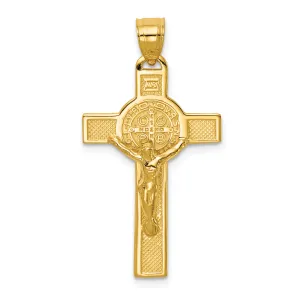 14K Gold San Benito Crucifix Pendant, Reversible Polished Design