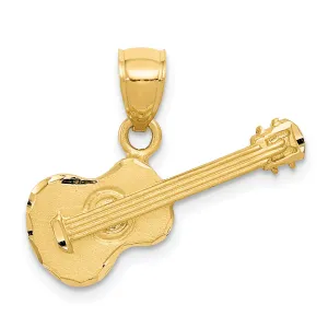 14K Gold Satin Diamond-Cut Acoustic Guitar Pendant for Men by Sophia Jewelers