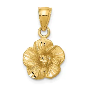 14K Gold Satin Diamond-Cut Hibiscus Pendant with Brushed Finish
