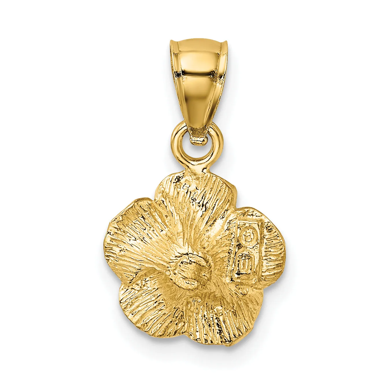 14K Gold Satin Diamond-Cut Hibiscus Pendant with Brushed Finish