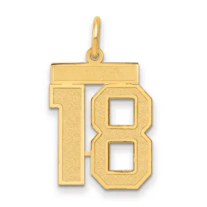 14K Gold Satin Finish Medium Number 18 Charm  Elegant Laser-Cut Design