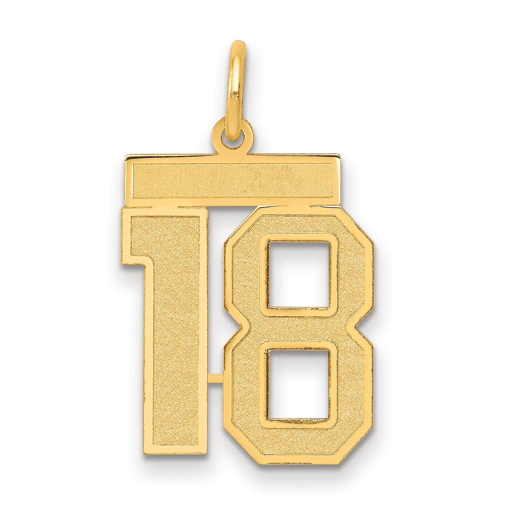 14K Gold Satin Finish Medium Number 18 Charm  Elegant Laser-Cut Design