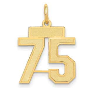 14K Gold Satin Finish Number 75 Charm with Elegant Brushed Design