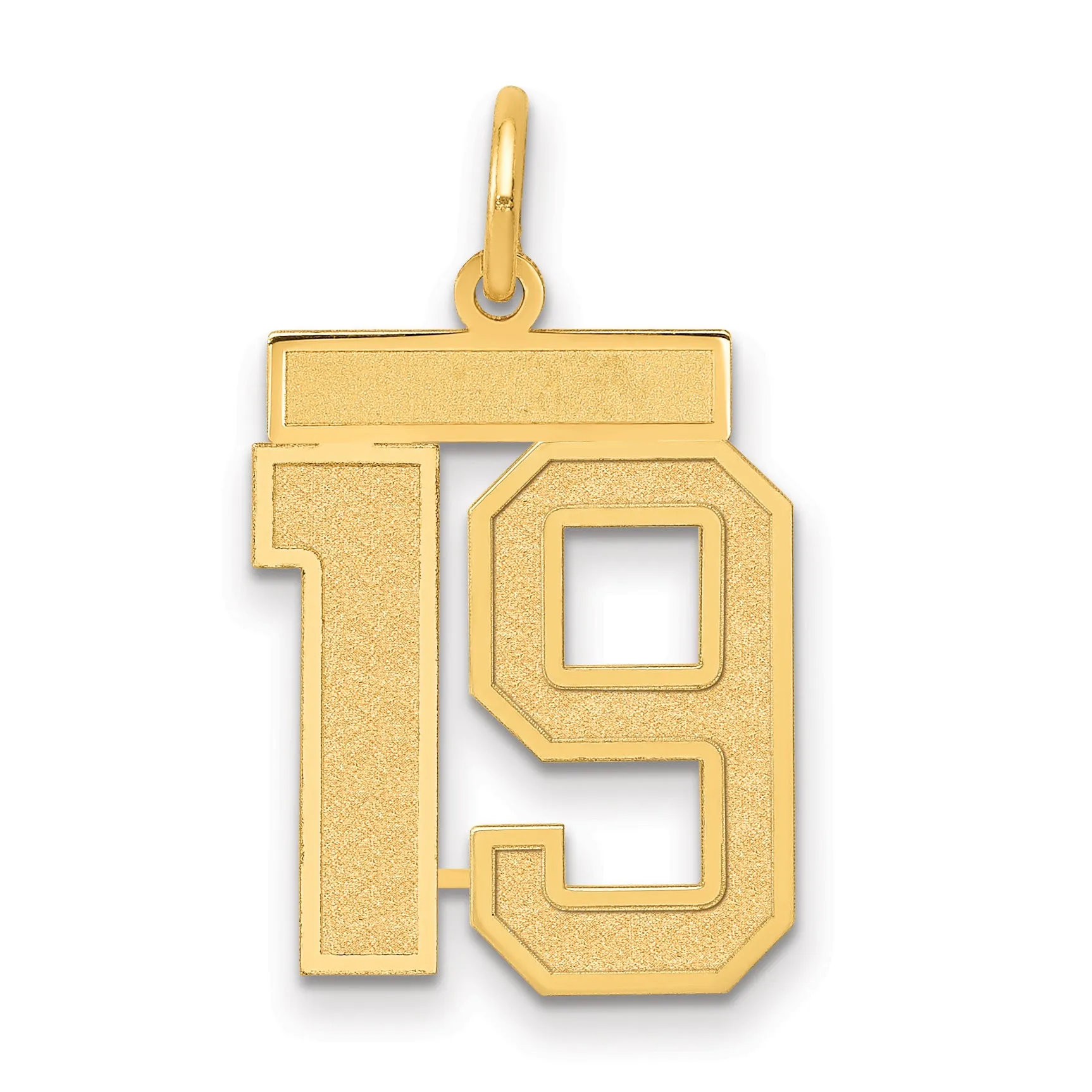 14K Gold Satin Number 19 Charm with Brushed Finish Medium Size