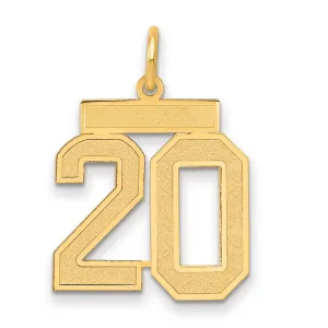 14K Gold Satin Number 20 Charm with Brushed Finish Medium Sized