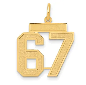 14K Gold Satin Number 67 Charm with Brushed Finish  Medium, Laser-Cut