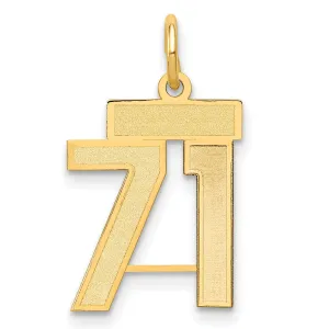 14K Gold Satin Number 71 Charm with Brushed Finish Small, Elegant Design