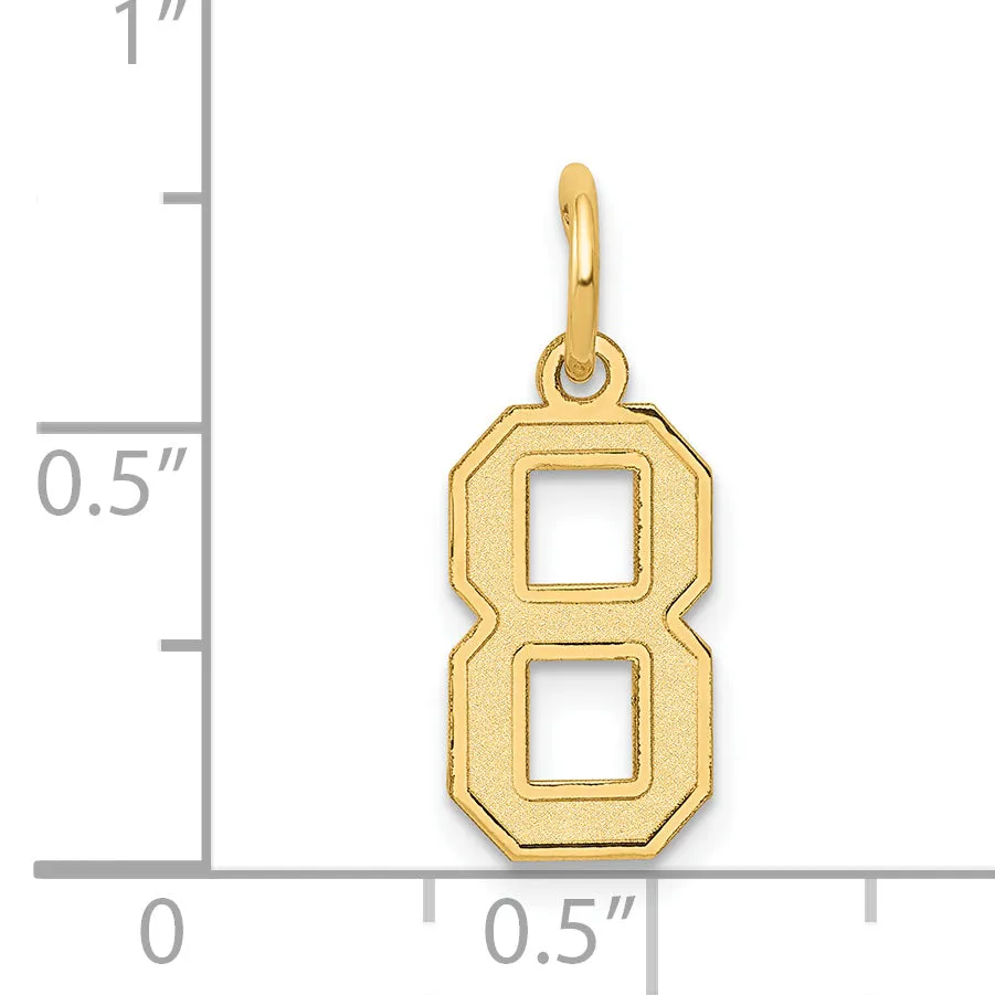 14K Gold Satin Number 8 Charm  Laser Cut, Brushed Finish, Small