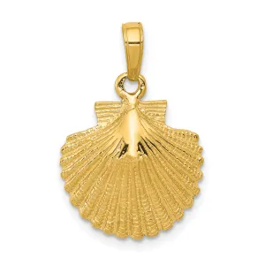 14K Gold Scallop Shell Pendant for Men with Polished Textured Finish