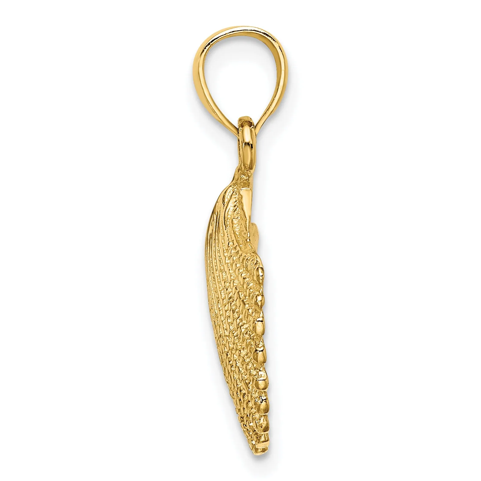14K Gold Scallop Shell Pendant for Men with Polished Textured Finish