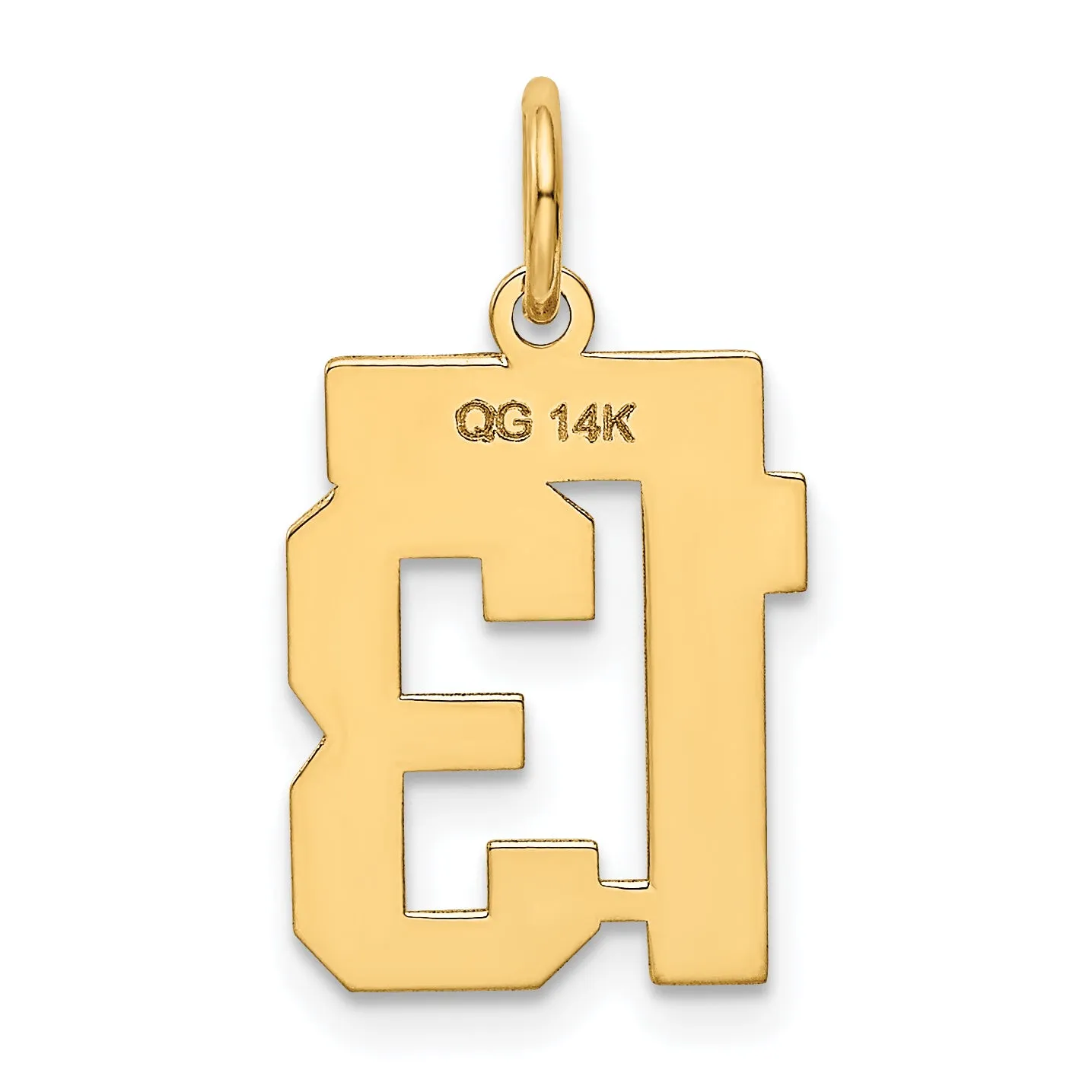 14K Gold Small Polished Number 13 Charm  Laser Cut Vintage-Inspired Design