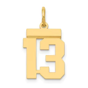 14K Gold Small Polished Number 13 Charm  Laser Cut Vintage-Inspired Design