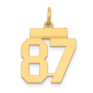 14K Gold Small Polished Number 87 Charm Laser Cut Elegant Design