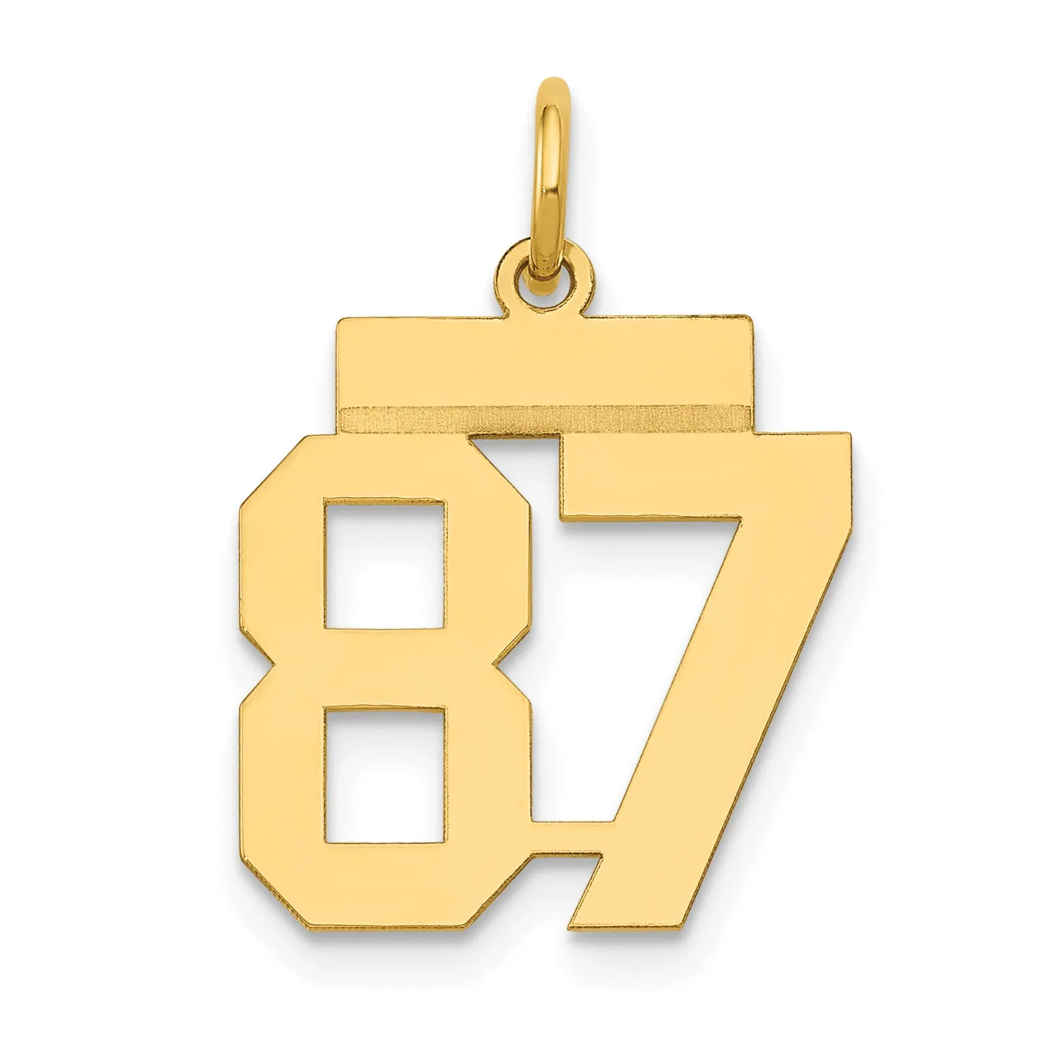 14K Gold Small Polished Number 87 Charm Laser Cut Elegant Design