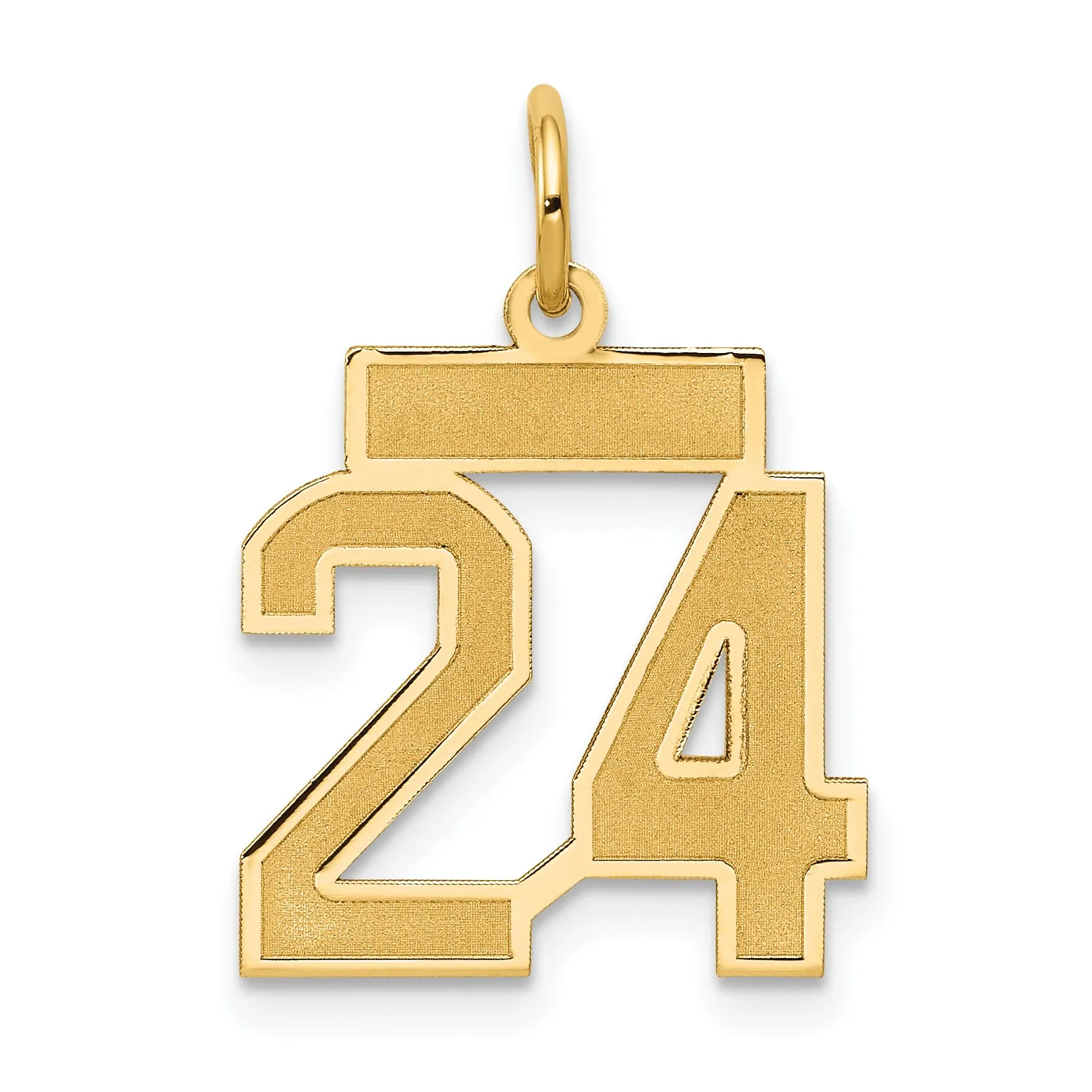 14K Gold Small Satin Number 24 Charm with Brushed Finish