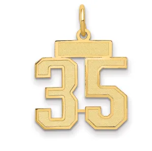 14K Gold Small Satin Number 35 Charm  Brushed Elegant Themed Pendant