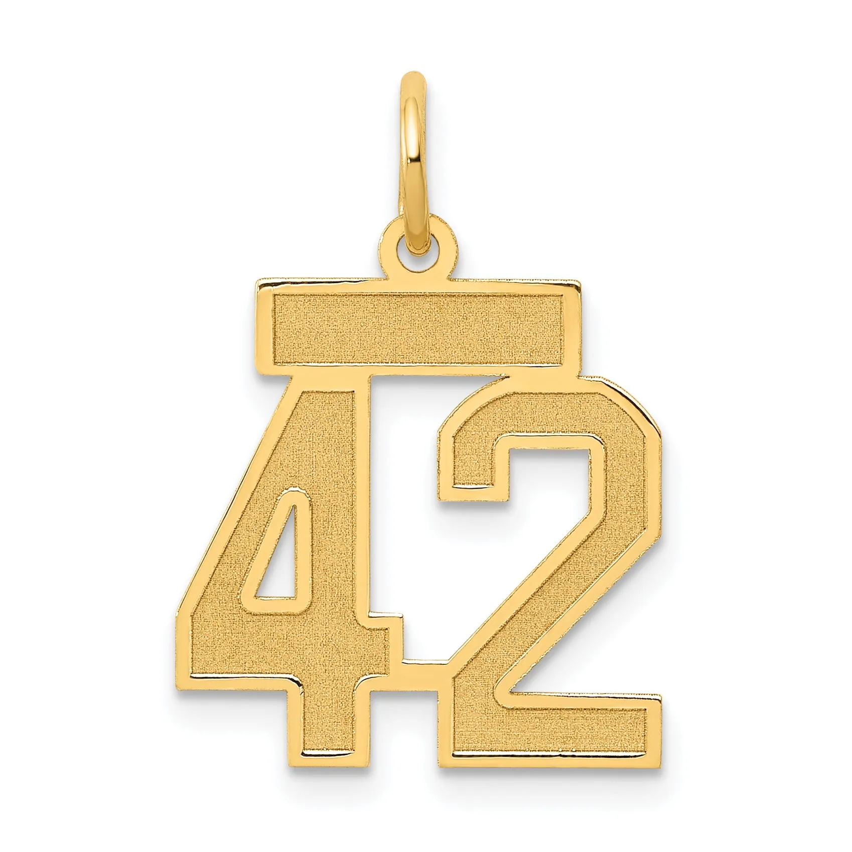 14K Gold Small Satin Number 42 Charm with Brushed Finish
