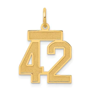 14K Gold Small Satin Number 42 Charm with Brushed Finish