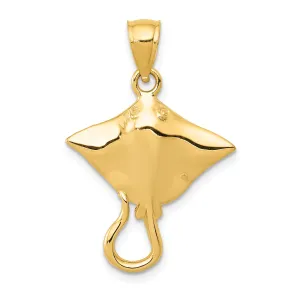 14K Gold Solid Stingray Pendant with Polished Finish for Men