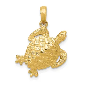14K Gold Turtle Pendant for Men with Polished Open Back