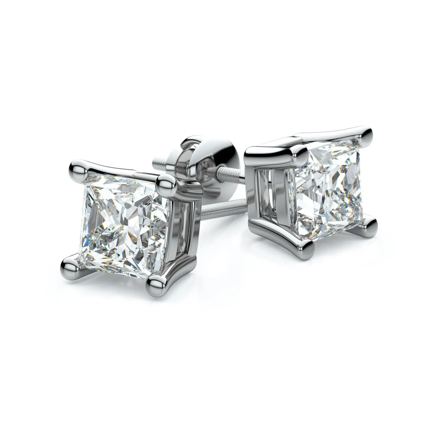 14k White Gold 4-prong Princess Diamond Stud Earrings (0.32 Ct. T.w., Vs1-vs2 Clarity, F-g Color)