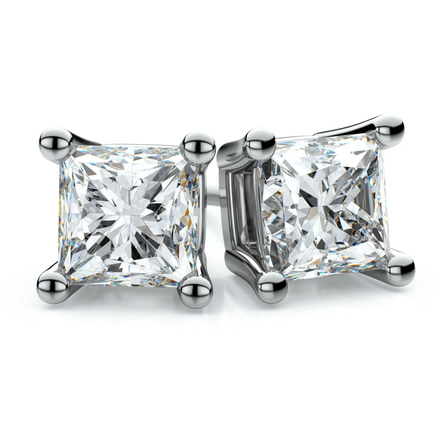 14k White Gold 4-prong Princess Diamond Stud Earrings (0.32 Ct. T.w., Vs1-vs2 Clarity, F-g Color)
