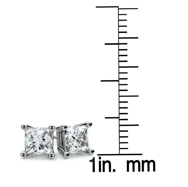 14k White Gold 4-prong Princess Diamond Stud Earrings (0.32 Ct. T.w., Vs1-vs2 Clarity, F-g Color)