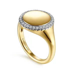 14K Yellow Gold Pinky Signet Ring with Diamond Halo LR51521Y45JJ