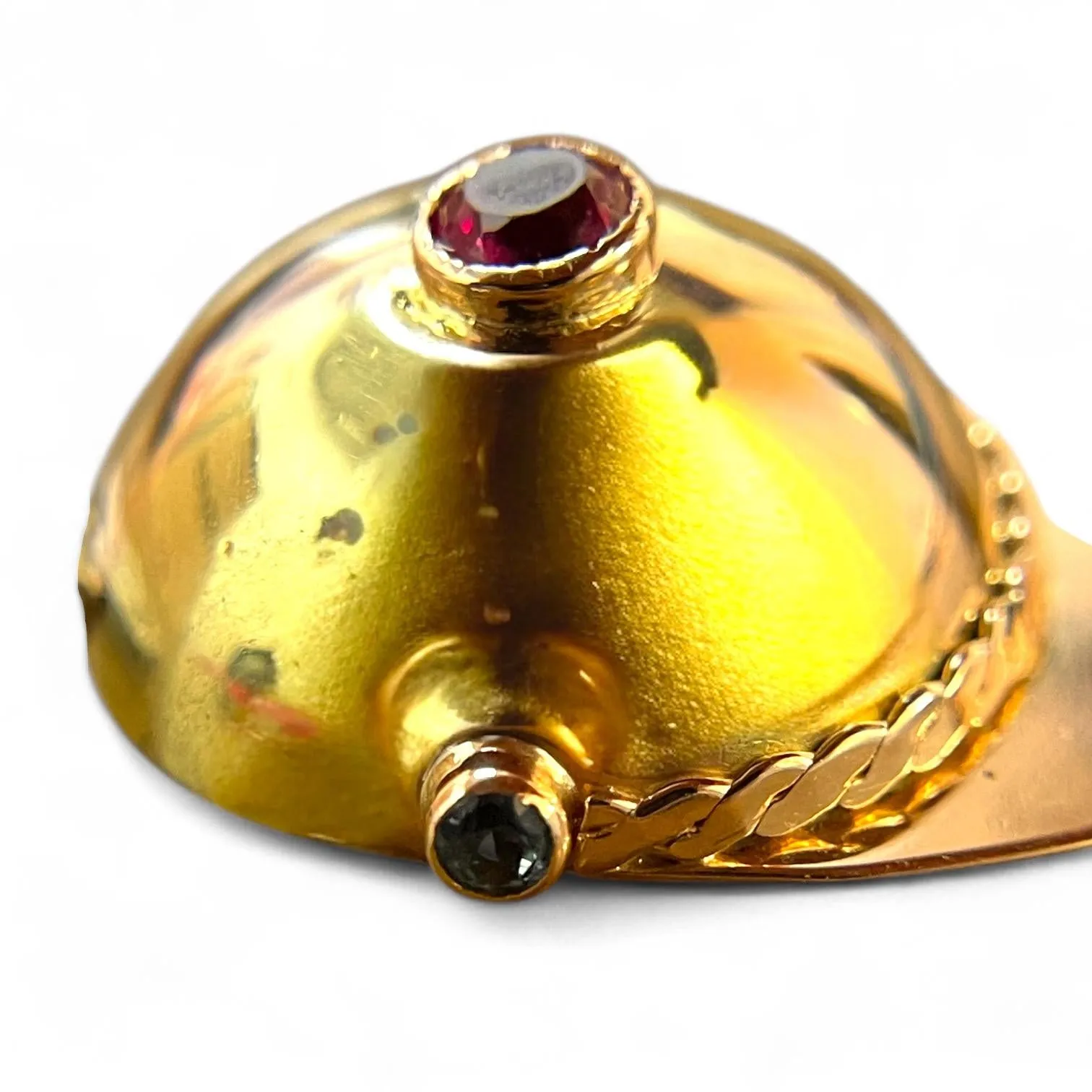 14K Yellow Gold Two-Tone Baseball Cap Charm with Gemstones