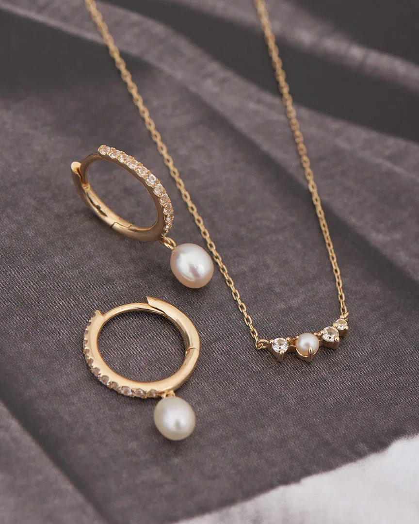 14kt Gold Pearl and White Sapphire Radiance Necklace