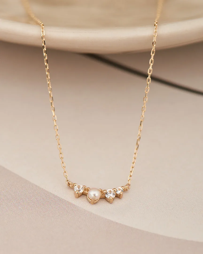 14kt Gold Pearl and White Sapphire Radiance Necklace