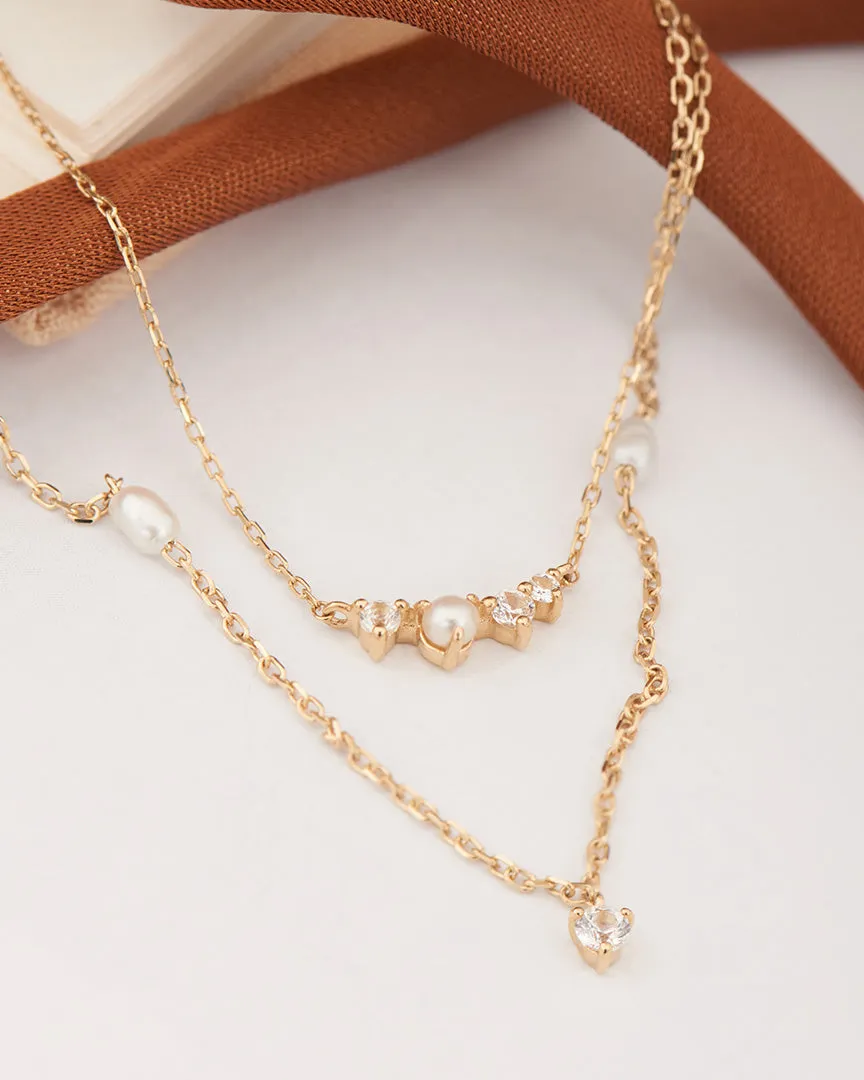 14kt Gold Pearl and White Sapphire Radiance Necklace