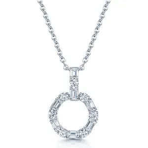 18ct White Gold Baguette and Round Brilliant Cut Small Circle Pendant