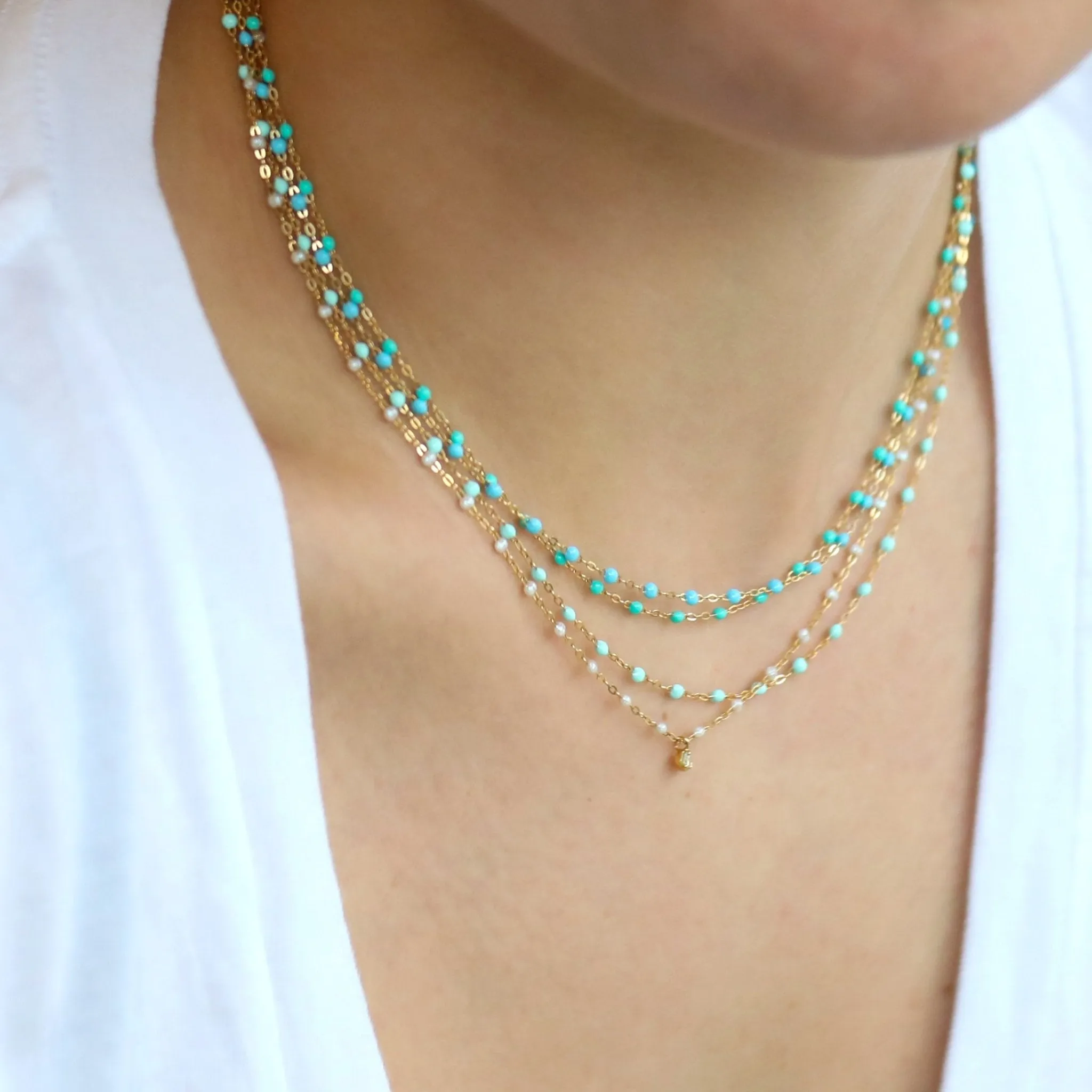 18K Gold & Lagoon Resin "Classic Supreme" Necklace with Diamond