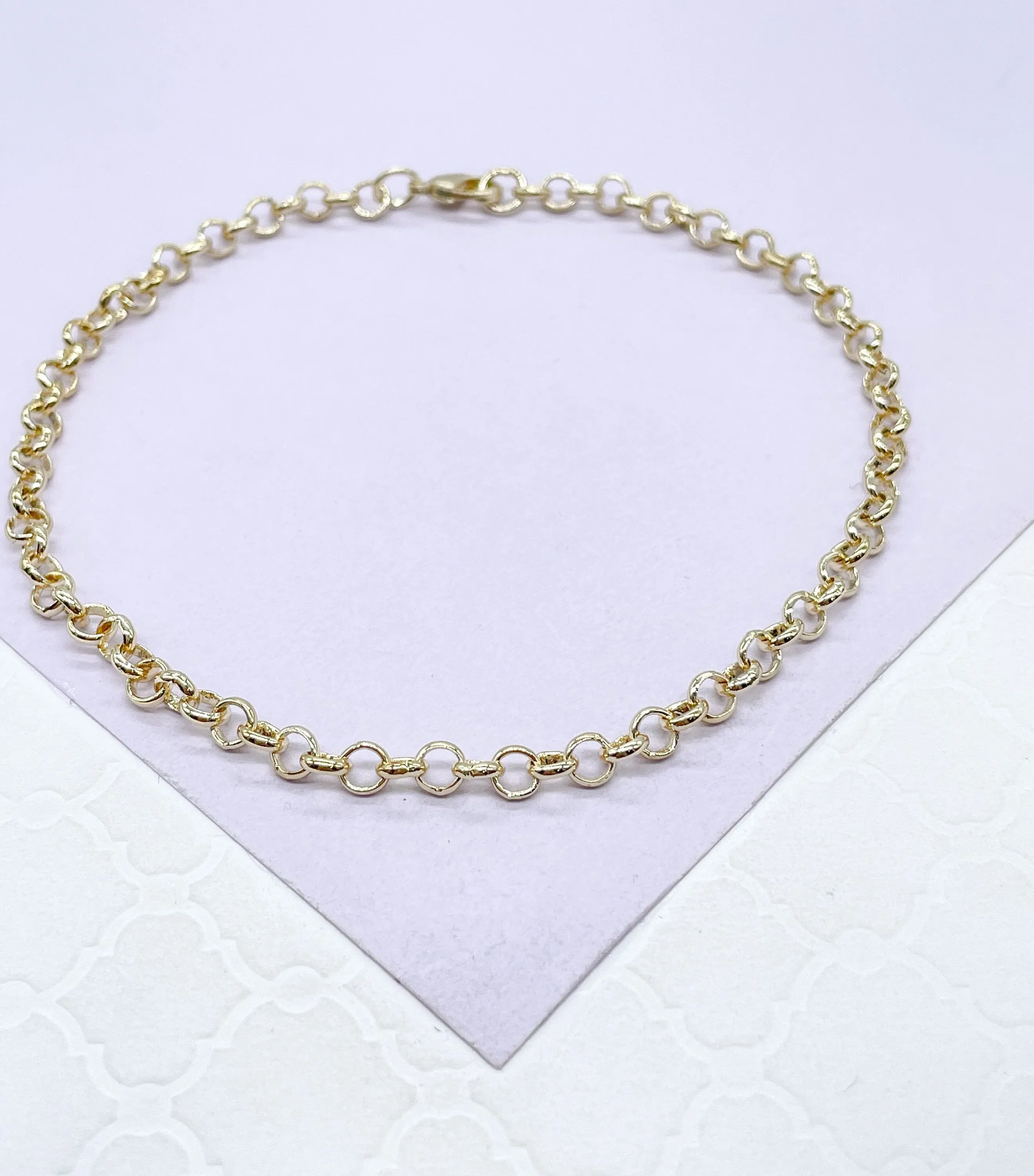 18k Gold Filled 4mm Plain Rolo Anklet