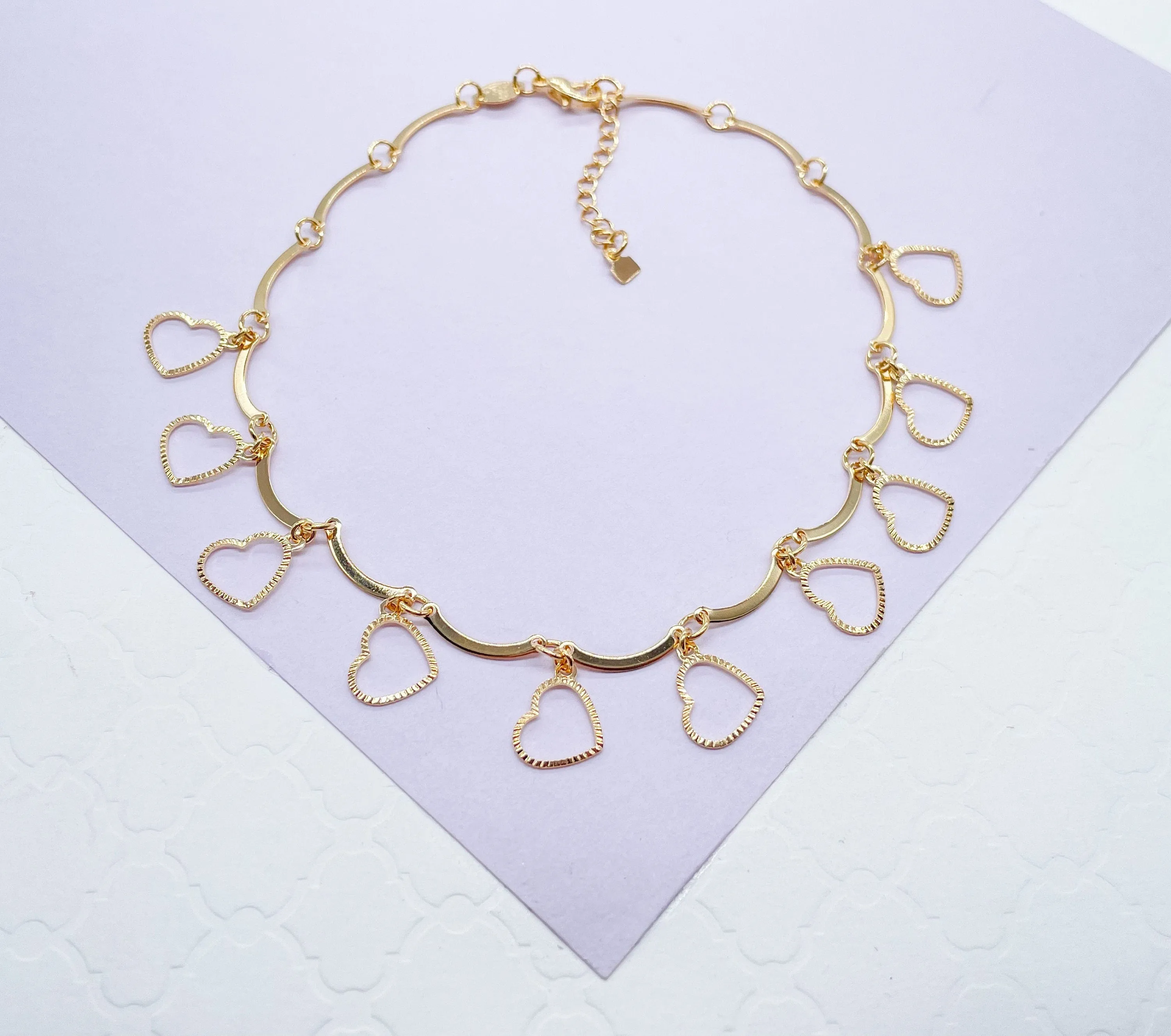 18k Gold Filled Dainty Heart Charm Anklet