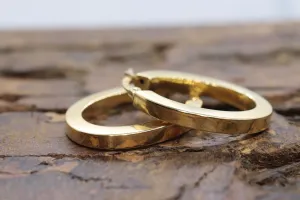 18k Gold Puffed Hollow Box HOOP Earrings. Square Cube HOOP earrings. st92/11