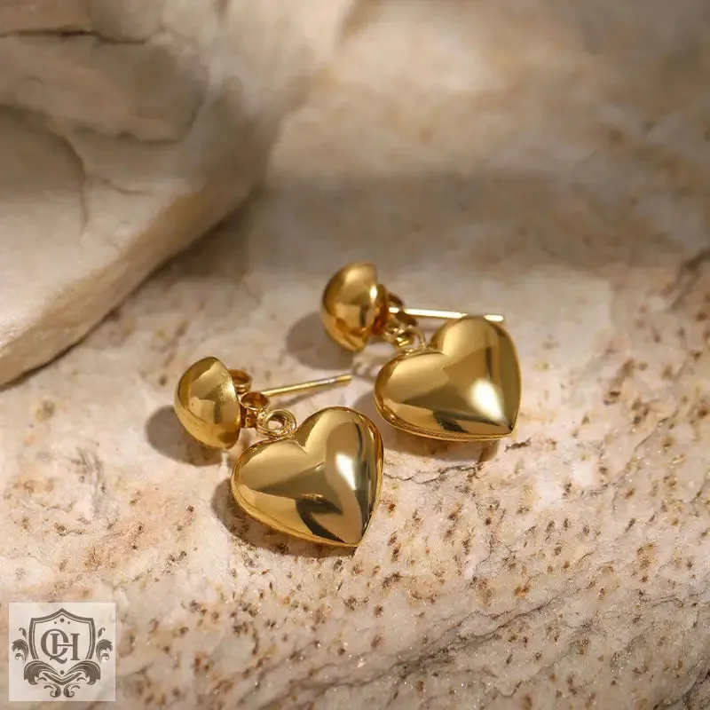 18K gold stylish simple hemisphere with heart design earrings