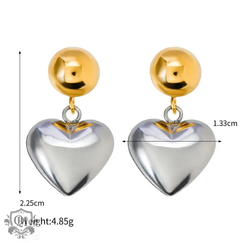 18K gold stylish simple hemisphere with heart design earrings