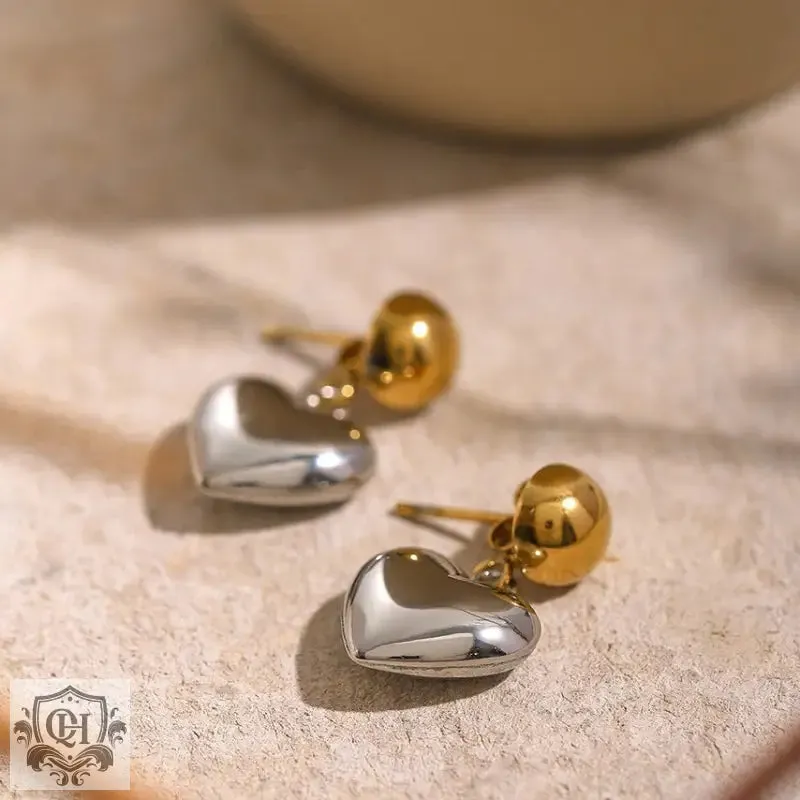 18K gold stylish simple hemisphere with heart design earrings