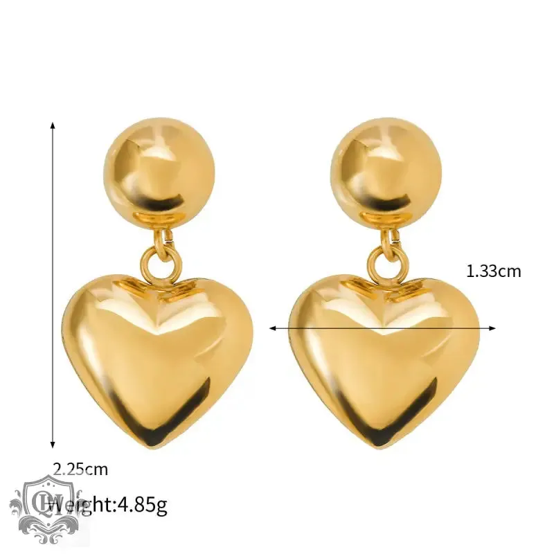 18K gold stylish simple hemisphere with heart design earrings