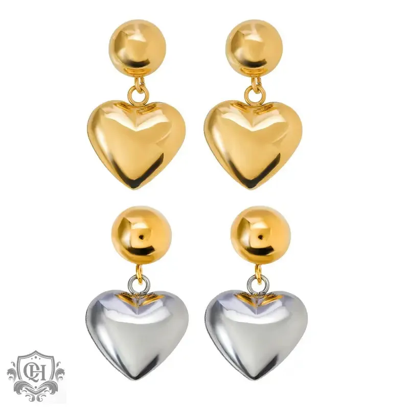 18K gold stylish simple hemisphere with heart design earrings