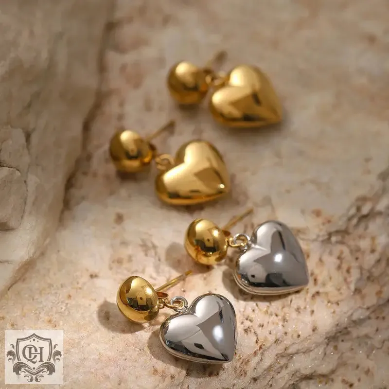 18K gold stylish simple hemisphere with heart design earrings