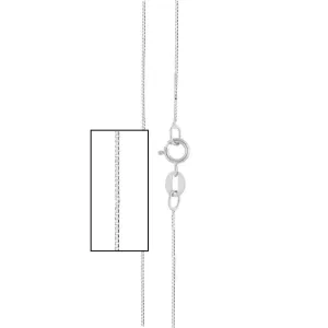 18k Solid White Gold Thin Box Pendant Chain 0.56mm Wide